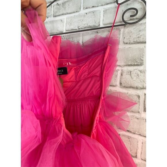 VICI Women's Hot Pink Strapless Tiered Tulle Mini Dress Size Small Barbie Core - Picture 9 of 12